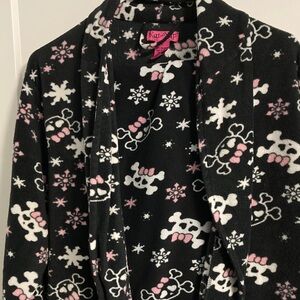 KAT-NAP Black & Pink Snowflake skull Fleece and pants Robe set size L